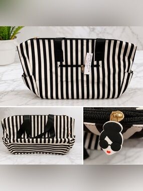 Alice + Olivia Black White Stripe Weekender Duffel Bag NWT Travel Tote
